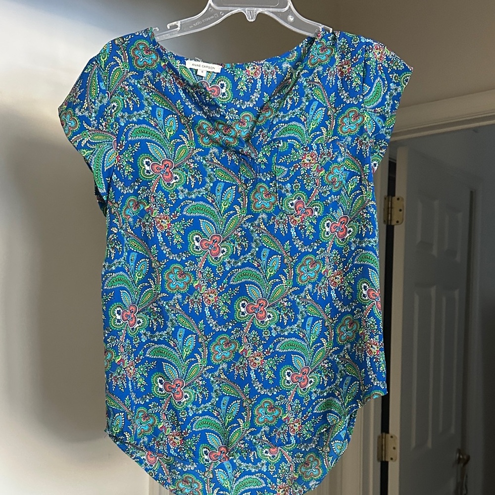 Anne Carson Blue Paisley Floral Blouse
